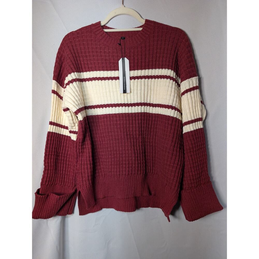 Saukole Women's Burgundy Cream Striped Hi-Low Sweater Medium NWT(708)